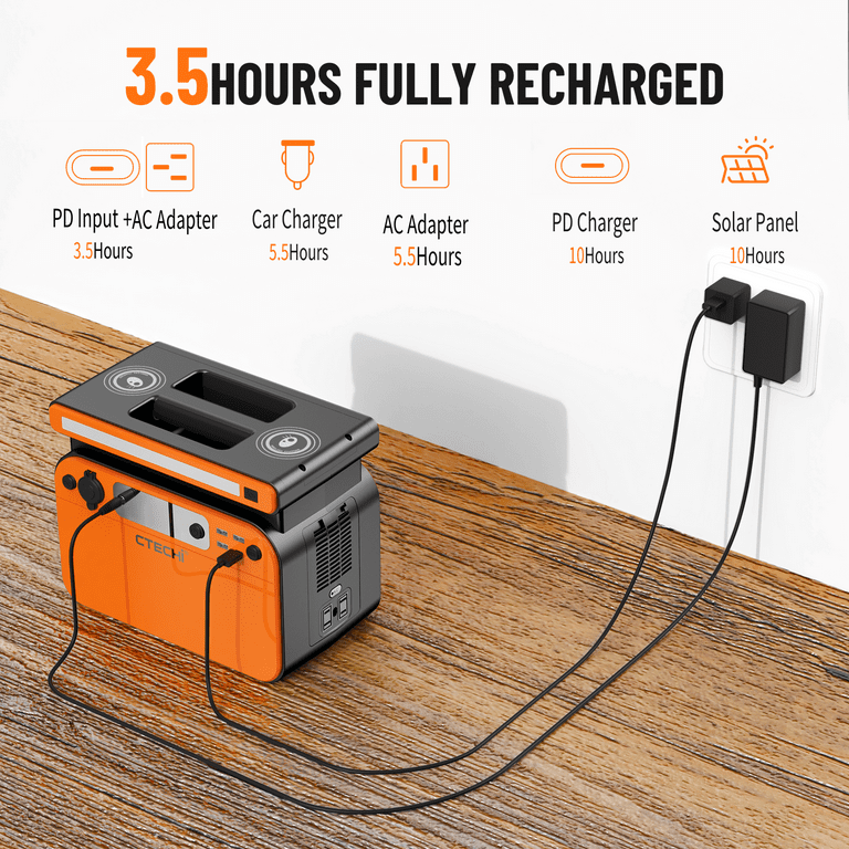 CTECHi Portable Power Station 500W, 518Wh LiFePO4 Power Station, Fully Charged Within 3.5 Hours, Solar Generator with PD 60W Quick Charge, Battery