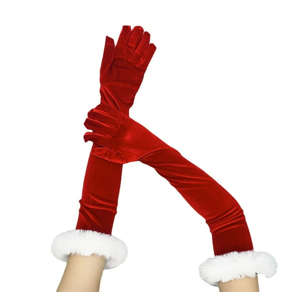 NMMUED Christmas Gloves Velvet Gloves Long Gloves Holiday Gloves Christmas Accessories Elbow Length Gloves Arm Warmers Red One Size