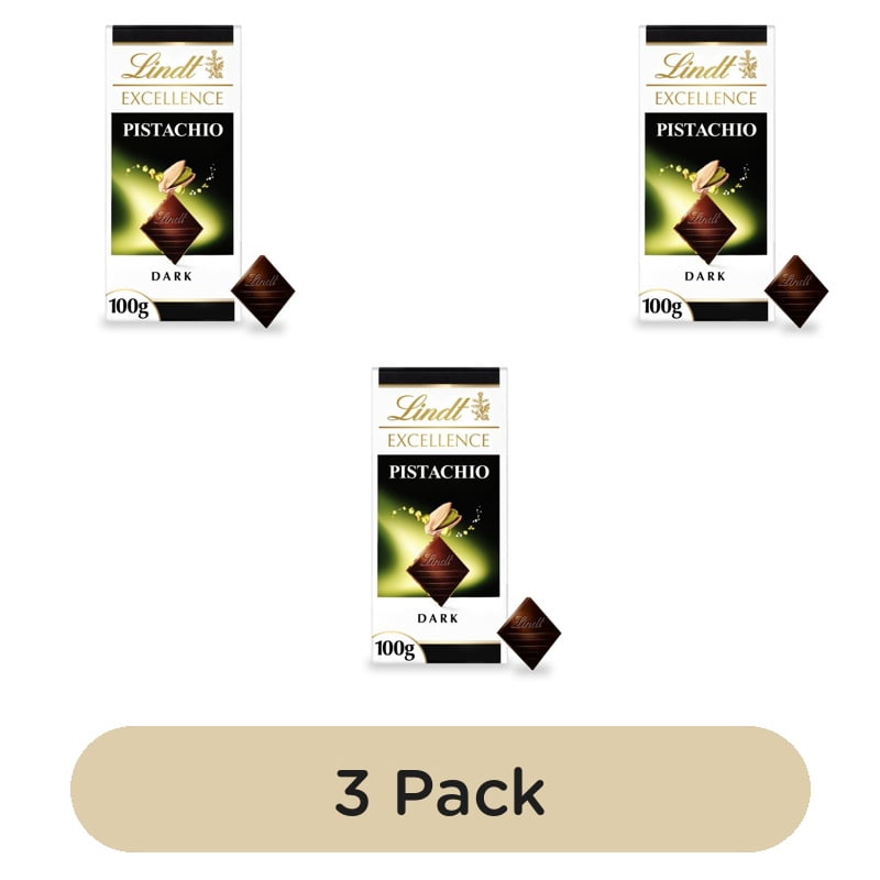 Lindt Excellence Pistachio Dark Chocolate Bar 100g, British Import (Pack of 3)