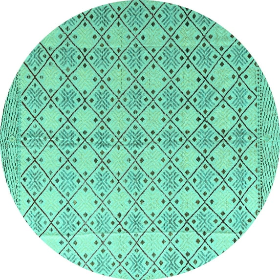 Ahgly Company Indoor Round Abstract Turquoise Blue Modern Area Rugs, 6' Round