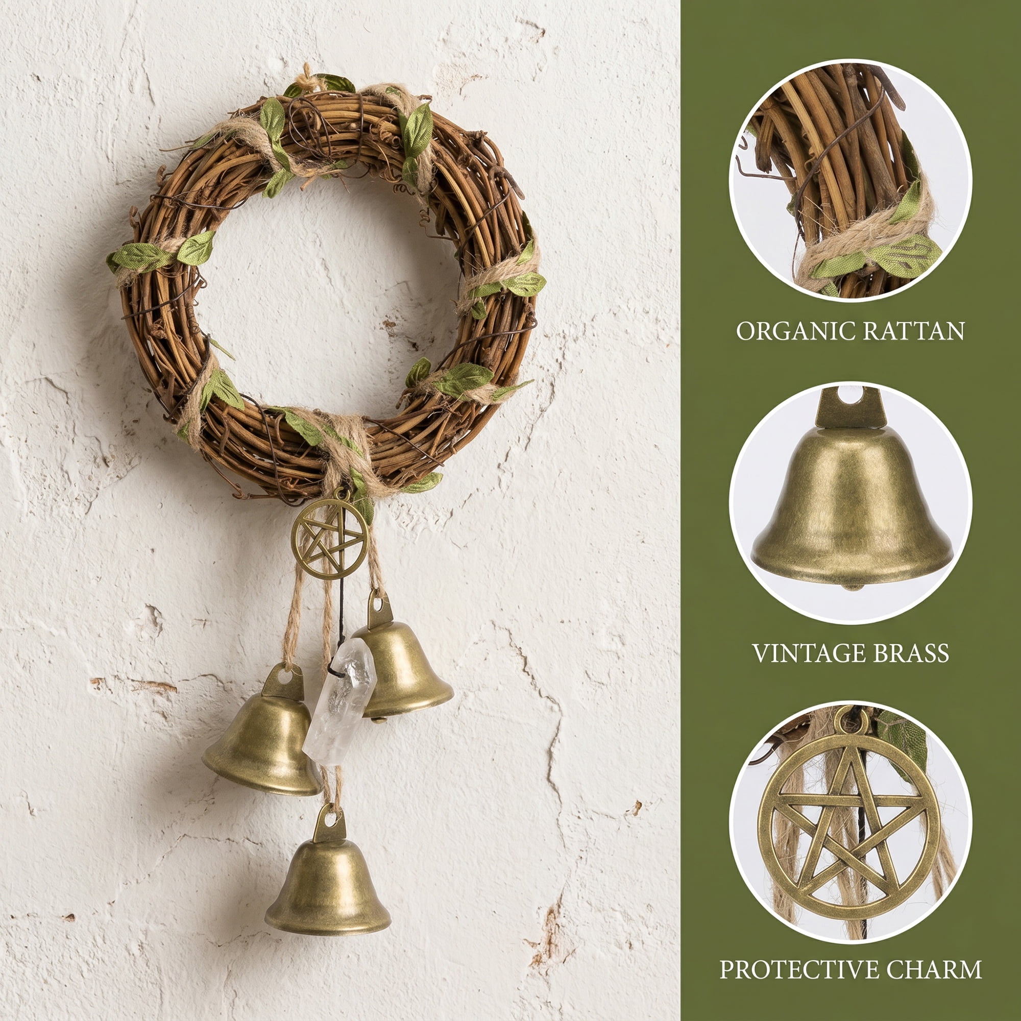 Unique Bargains Rattan Wreath Knob Protection Bells Bronze Rope Rattan 3.5" x 2.4" x 12.2"