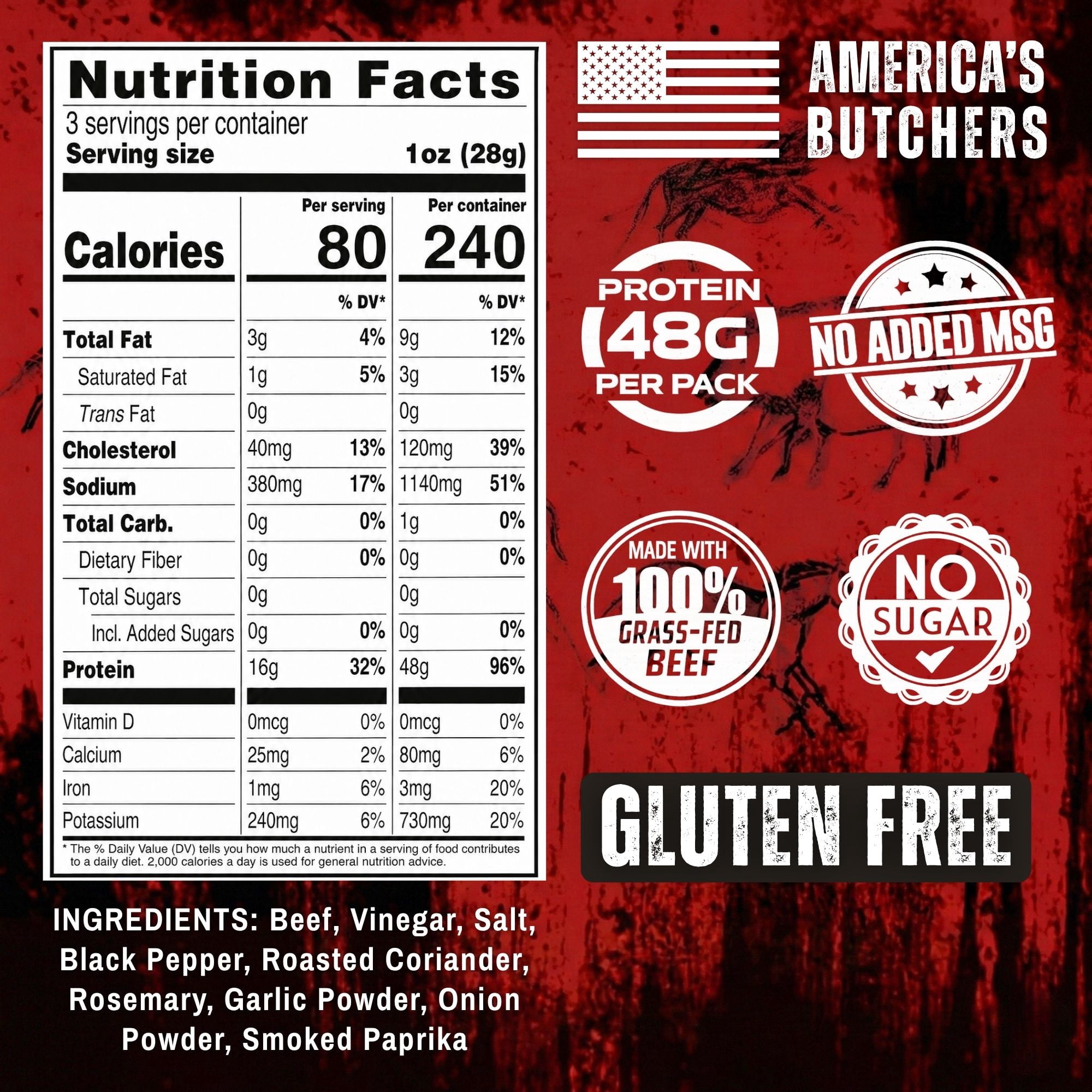 The Bearded Butchers Bold Blend Biltong, 3 oz – Air-Dried Beef Snack, High Protein, Zero Sugar, Gluten-Free, 39g of Protein Per Pack