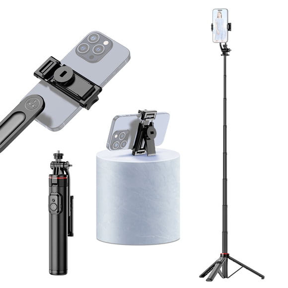 yeacher 131cm Extendable Bluetooth Selfie Stick Tripod with Quick-Release Phone Mount, 1/4" Screw, and Remote Shutter for iOS/Android, Black