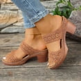 thumbnail image 4 of Rokment Womens Platform Chunky Block High Heels Dress Slides Sandals Boho Beach Summer Casual Leather Fish Mouth Open Toe Slip on Heeled Slippers for Ladies 2026 Khaki Size 9.5, 4 of 7