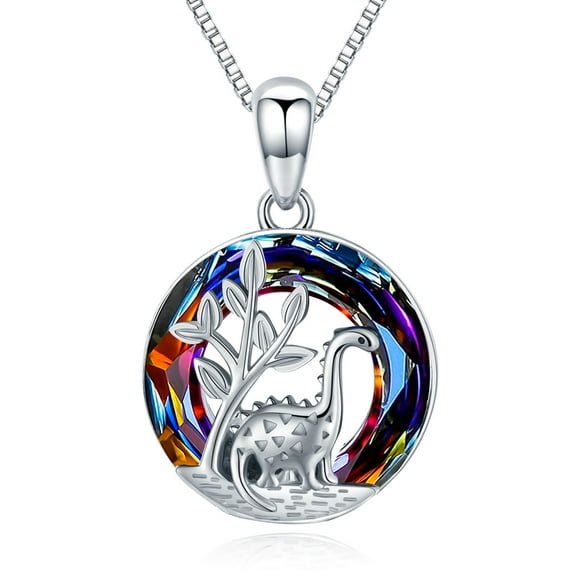 Coachuhhar Dinosaur Crystal Pendant Necklace Sterling Silver Cute Animal Crystal Jewelry Gifts for Women Men