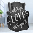 thumbnail image 4 of Love What You Do Soft Flannel Fleece Blanket, Hand Lettering Typography Composition with Dots and Stripes, Cozy Plush for Indoor and Outdoor Use, 50" x 60", Charcoal Grey and White, by Ambesonne, 4 of 5