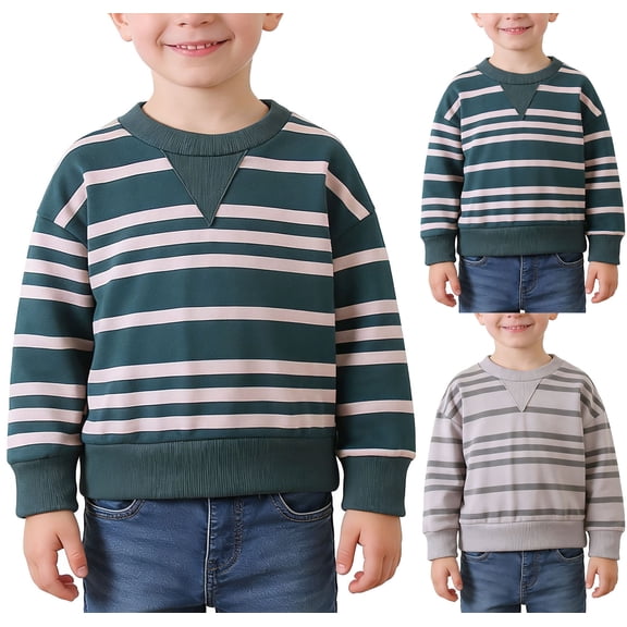 Teyfeniy Striped Sweatshirts for Toddlers Kids Unisex Long Sleeve Crew Neck Color Block Casual Comfy Soft Cotton Fall Winter Clothing for Boys and Girls, for 9M-7T