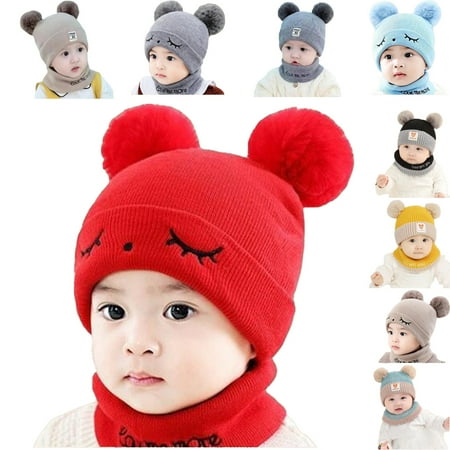

WOLLED Toddler Baby Cute Hat + Scarf Infant Winter Padded Cap Kids Boys Girls Warm Knit Cap for 2M-2Y