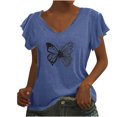 thumbnail image 1 of Camiseta informal para mujer, blusa estampada con volantes, manga corta, cuello en V, Tops Fridja  ghk7134, 1 of 5