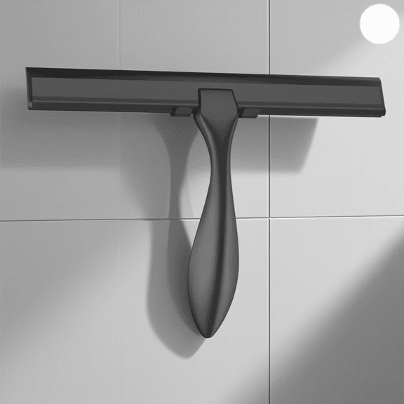 Shower Squeegee with Holder - Streak-Free Stainless Steel Squeegee for Glass Doors, Windows, Mirrors & Car - Includes Hooks for Bathroom Storage