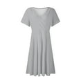 thumbnail image 4 of Tweed Dress Woman, Casual V Neck Short Sleeve Tunic Dress For Vacation Party Daily Elegant Sundress Formal Women Tea Dresses Woman Prom 2025 Dresses Curvy Evening Dresses (XL, Gray) ZMTing, 4 of 5