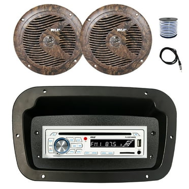 Pyle PLCDBT65 Single DIN Bluetooth Marine CD Stereo Receiver, Spa bezel, Adapter Plate, 22" Radio Antenna, Wire, 2x 6.5" 150 Watt Max Full Range Dual Cone Waterproof Stereo Speakers (Camo)