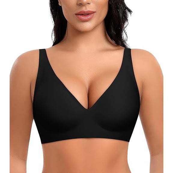 Werena Deep V Wireless Bras for Women No Underwire Push Up Seamless Padded Comfort Bra Supportive Wirefree Bralette