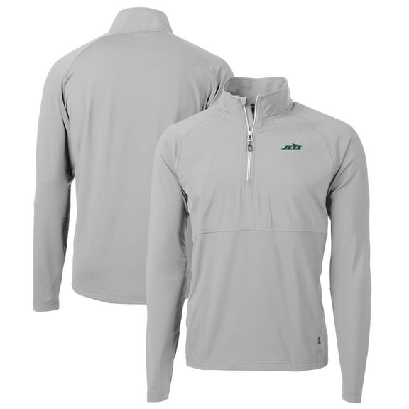 Men's Cutter & Buck Gray New York Jets Primary Logo Adapt Eco Knit Hybrid Recycled Raglan Quarter-Zip Top