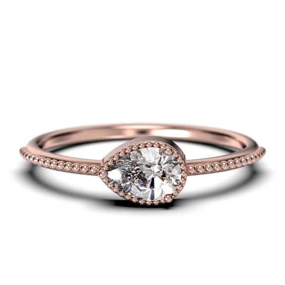 Minimalist 1.10 Carat Pear Cut Moissanite & Diamond Engagement Ring in 10k Rose Gold