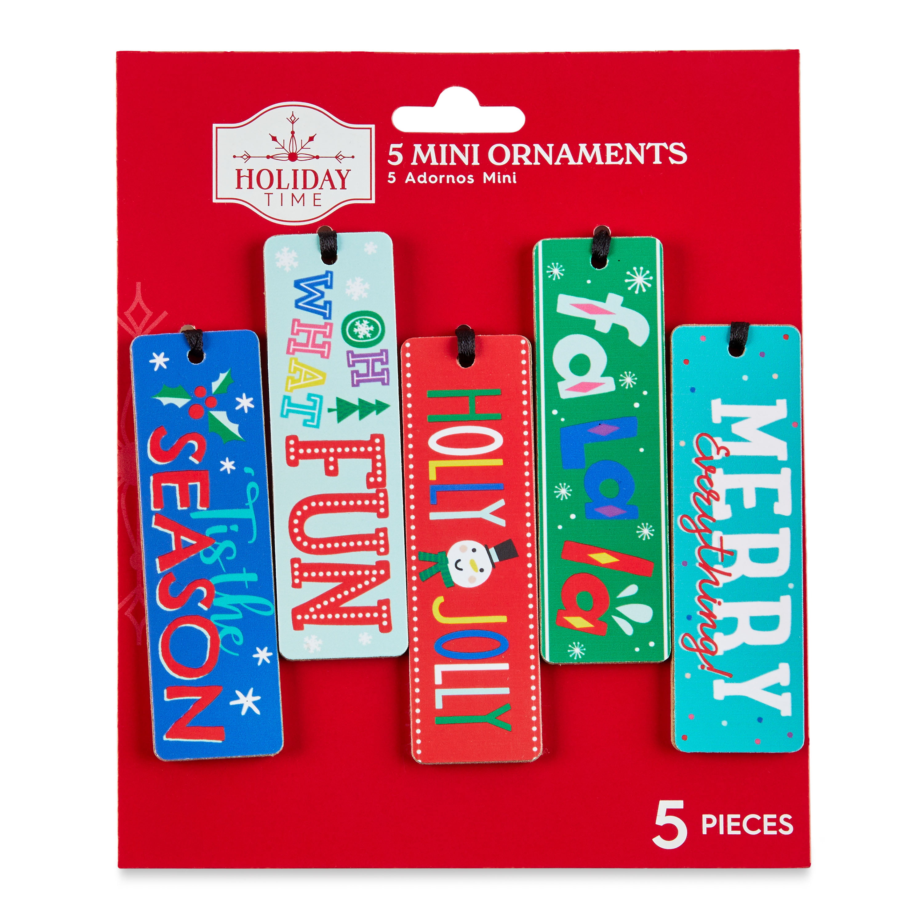 Holiday Time Mini Tag Christmas Ornaments, 6.13", 6 Count