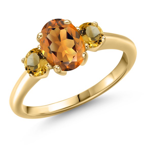 Gem Stone King 10K Yellow Gold Orange Red Madeira Citrine and Yellow Citrine Engagement Ring for Women | 1.61 Cttw | Oval 8X6MM | Gemstone November Birthstone | Size 9