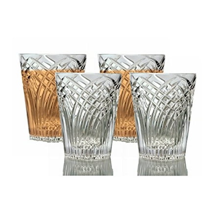 - GAC Mouth Blown Set of 4 Stemless Wine Glasses, Double Old Fashion Crystal Drinking Glasses, High Class Crystal Glasses