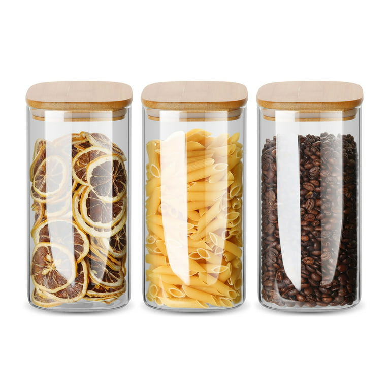 ComSaf Glass Food Storage Jars, Clear Containers with Lids, 50 oz, Set of 3, Size: 4” x 4” x 8.25”