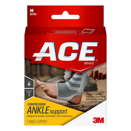 ACE Brand Compression Ankle Support, Medium, White/Gray
