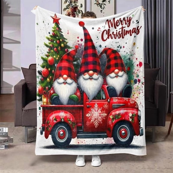 Truck & Gnome & Tree Pattern Blanket, 1 Count Soft Throw Blanket, Air-conditioned Room Blanket, Warm Nap Blanket For Home Office Travel Camping Halloween Gift Blanket