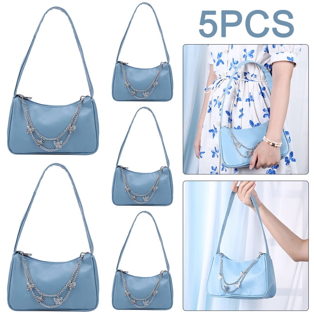 5 Uds Mujer PU Axila Bolso Mariposa Cadena Color Mini Monedero () Azul