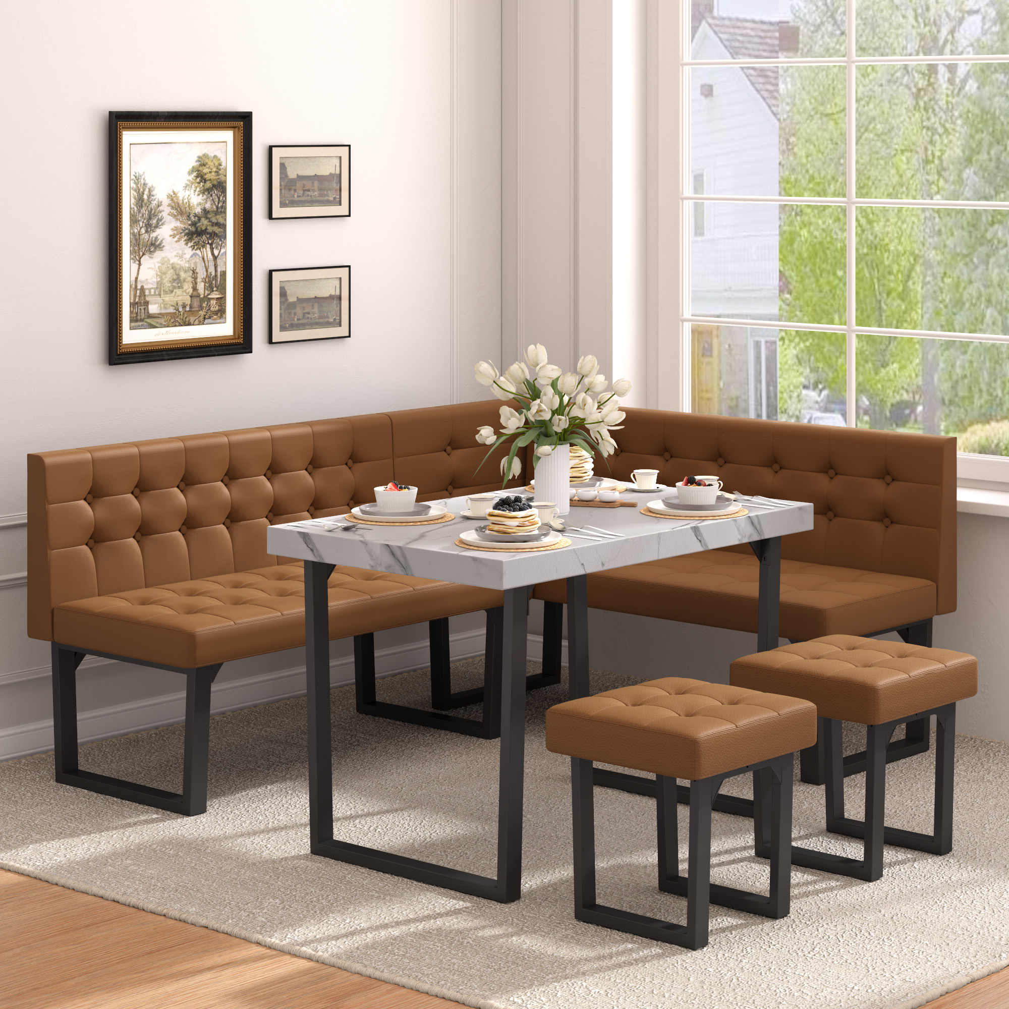Brafabhome 5 Piece Corner Dining Table Set, 72 Inch Breakfast Nook with Banquette, Modern Kitchen Table with Storage Bench for 6 | Orange