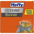 Hefty Steelsak Heavy Duty Large Trash Bags, Gray, Unscented, 39 Gallon