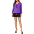 thumbnail image 3 of INSPIRE CHIC Women's Ruffle Blouse Wear-to-Work Elegant V Neck Long Sleeve Dressy Top XL Dark Purple, 3 of 9