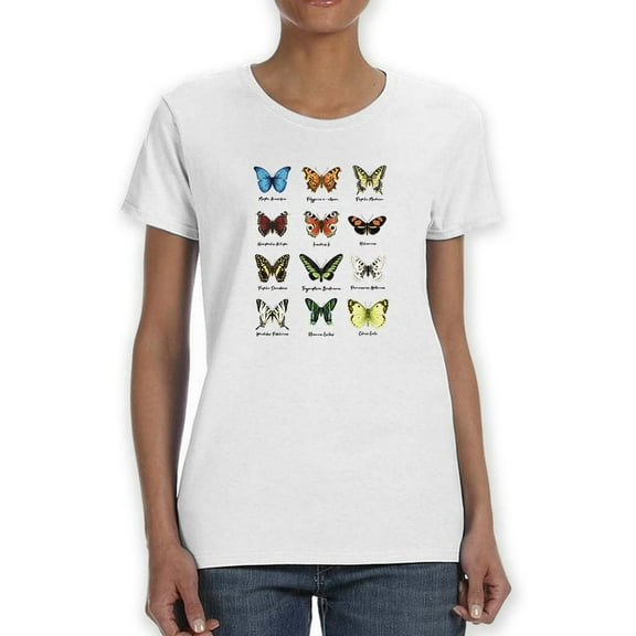 Butterfly Types T-Shirt Women -Smartprints Designs, Female 3X-Large