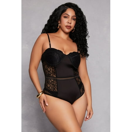 Womens Plus Size Lace Detail Convertible Bustier Bodysuit