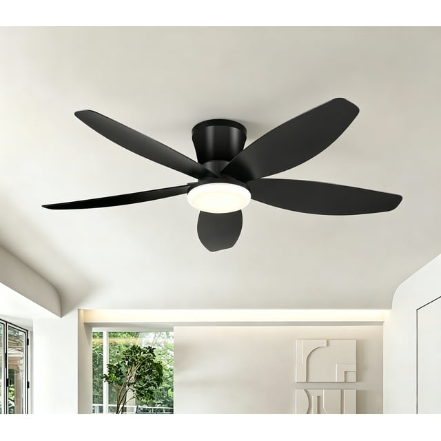 PHORUS 42" Low Profile Ceiling Fan with Light, Quiet DC Motor, Remote & App Control, 6-Speed Reversible Fan for Bedroom, Living Room and Covered Spaces,Black