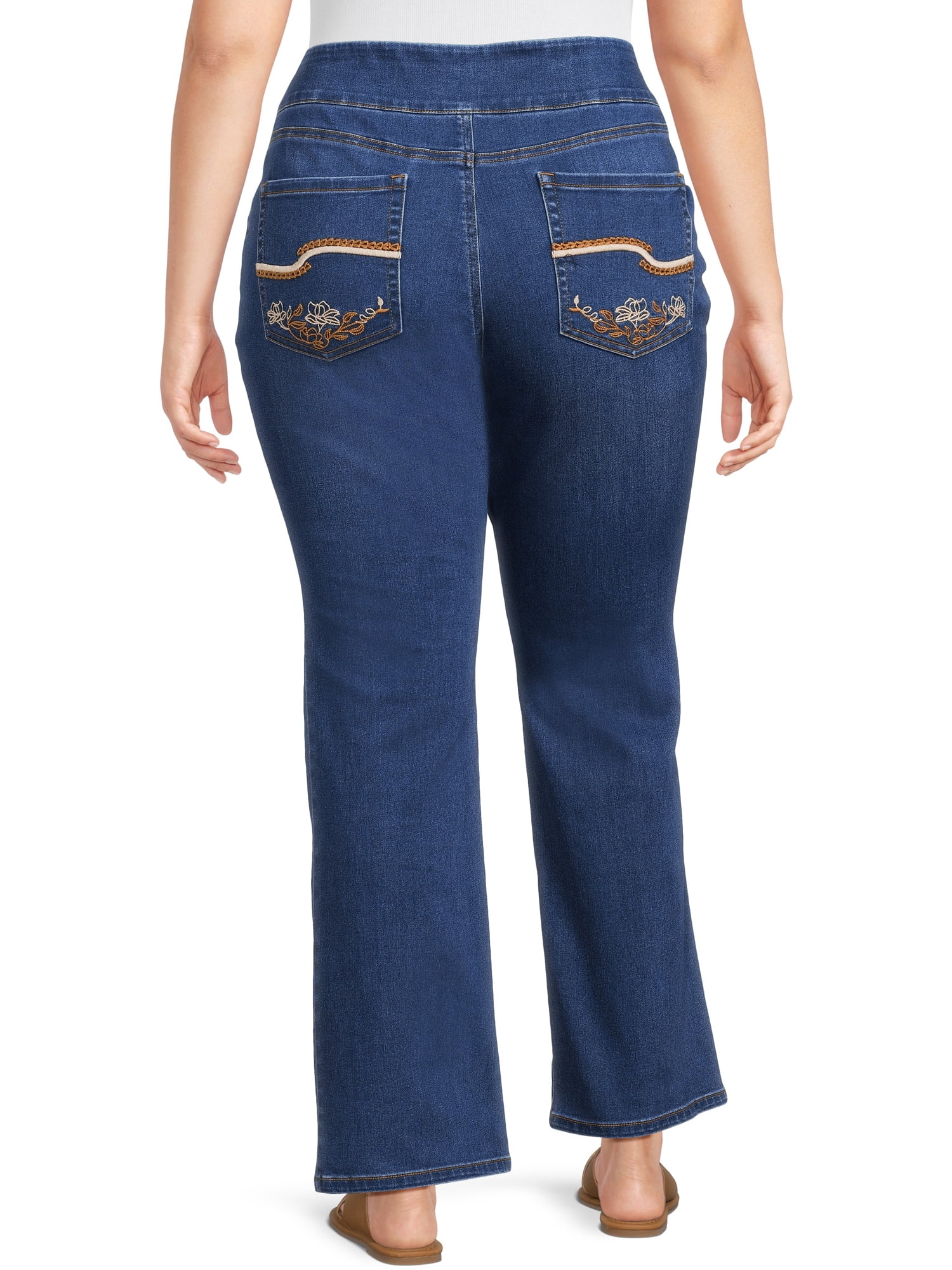 The Pioneer Woman Pull On Embroidered Bootcut Jeans, 32” Inseam, Sizes XS-3X, Women's and Women's Plus