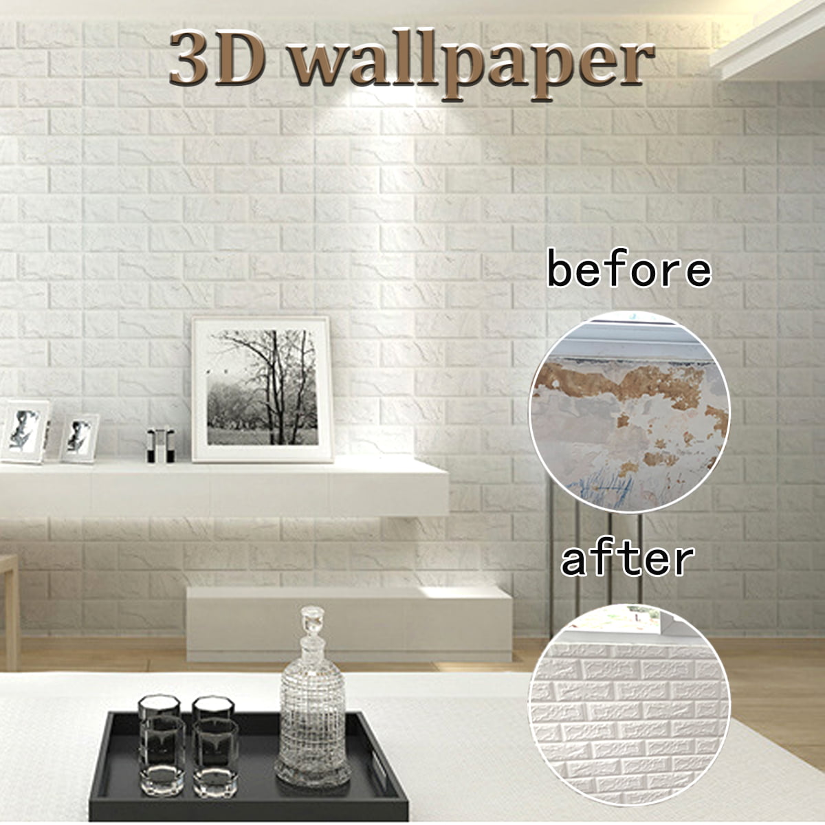 10PCS 3D Self Adhesive Brick Tile Sticker Kitchen Bathroom Wall Stickers Decor 
