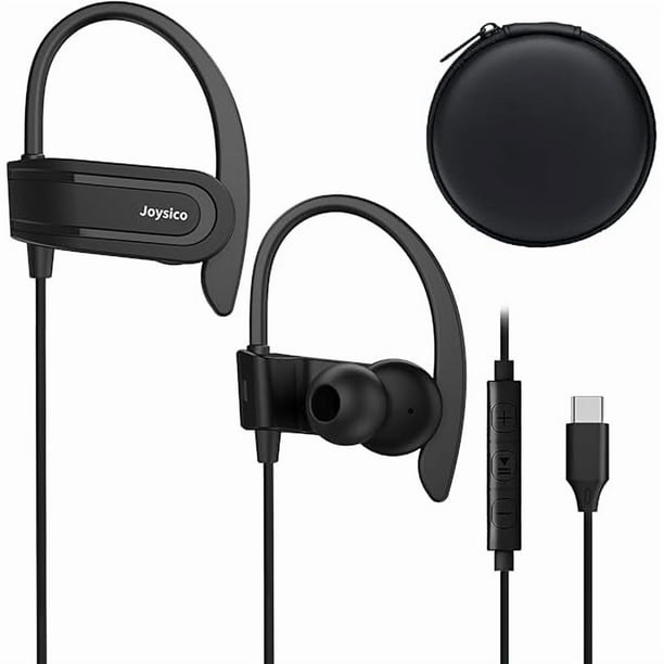 wonima11 Wired USB C Headphones for iPhone 15, iPad, Samsung, Google and Other USBC Android Phones, Type C Earbuds with Over Ear Hook, Microphone, Volume Control and Earphones Case for Sports Running