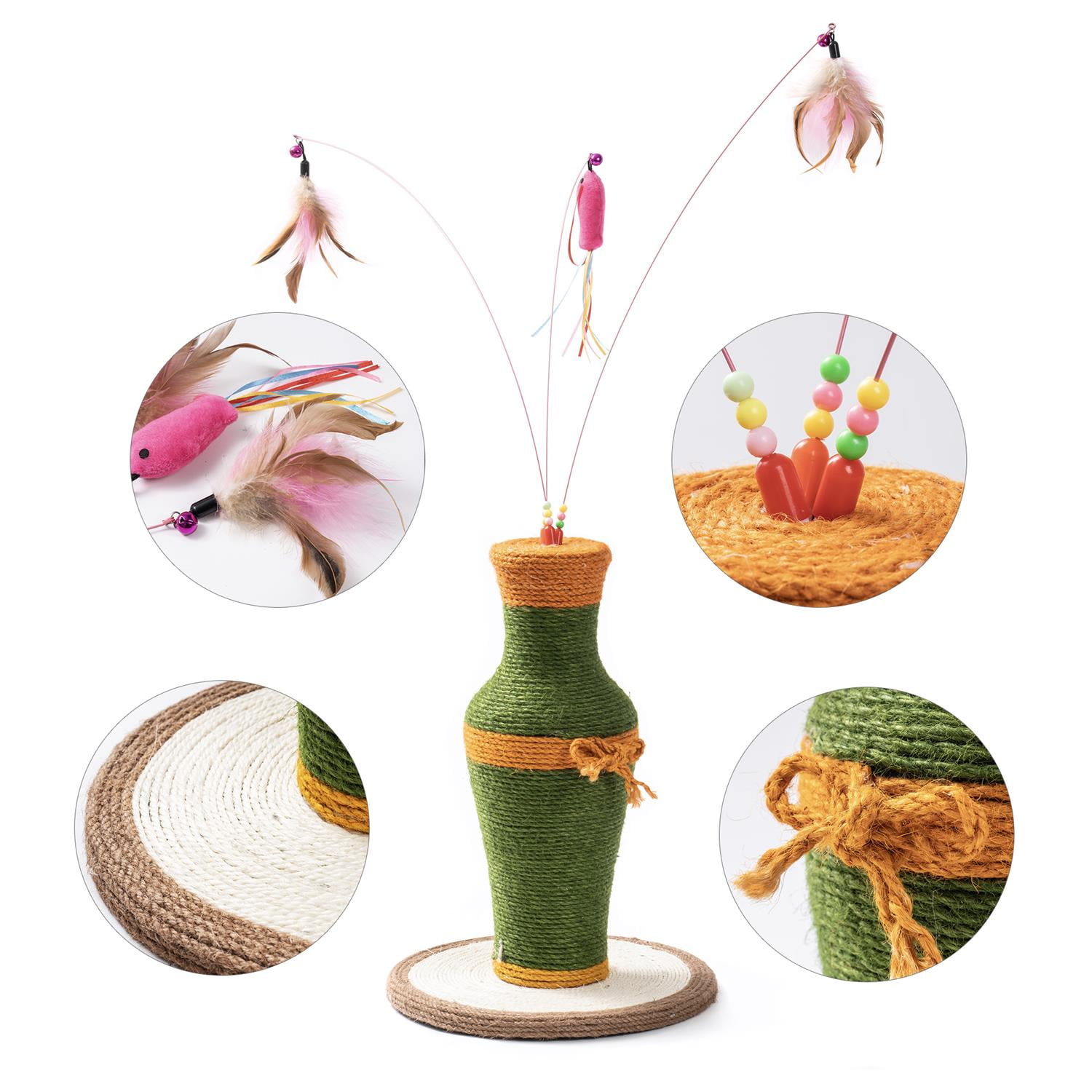 Pefilos 16" Tall Cat Scratching Post for Indoor Cats, Cat Toys Interactive Sisal Scratch Posts, Sisal Cat Teaser Wand Post, Sisal Cat Scratcher for Large Cats and Kittens, Green Pefilos 16" Tall Cat Scratching Post for Indoor Cats, Cat Toys Interactive Sisal Scratch Posts, Sisal Cat Teaser Wand Post, Sisal Cat Scratcher for Large Cats and Kittens, Green