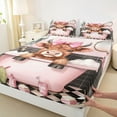 thumbnail image 3 of Feelyou Cute Bowknot Cow Queen Sheet Sets for Teens, Kawaii Highland Cattle Flat Sheet, Cartoon Animal Queen Fitted Sheet, Microfiber Bedroom Decor, 4 Pieces, 3 of 7