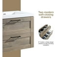thumbnail image 6 of Wall Mounted 36 Inch Cosmo Bathroom Vanity Eve with Integrated Sink, Assembled Eve Oak Wood Toiletries Storage Cabinet with Integrated White Countertop and 2 Large Metal Drawers By Flairwood Décor, 6 of 7