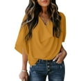thumbnail image 2 of New Women Chiffon Loose v-neck Leisure Solid Color Half Sleeve Fashion women's Tshirts, 2 of 2
