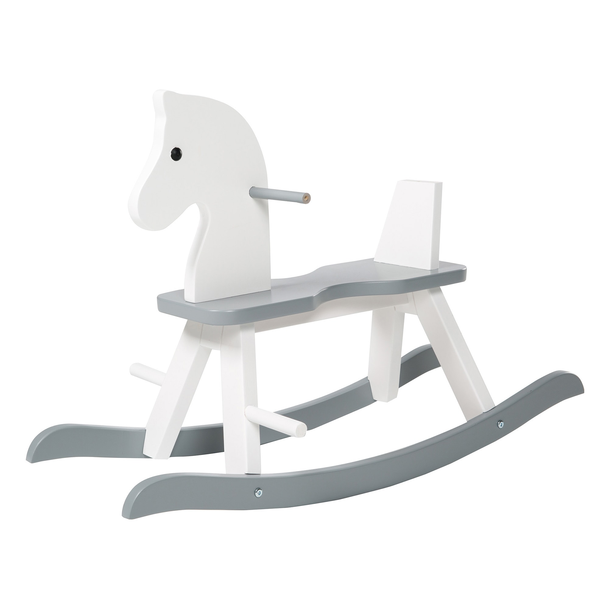 Roba Wooden Rocking Horse - White & Gray - Solid Wood Lacquered, Ride-On, Grows With the Child, Removable Protective Ring, 55 Lb Capacity, For 18+ Months