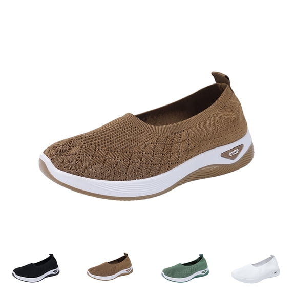 Domzle Orthopedic Breathable Soft Shoes Arch Support, Women Wide Width Breathable Walking Comfortable Slip On Sneakers Coffee