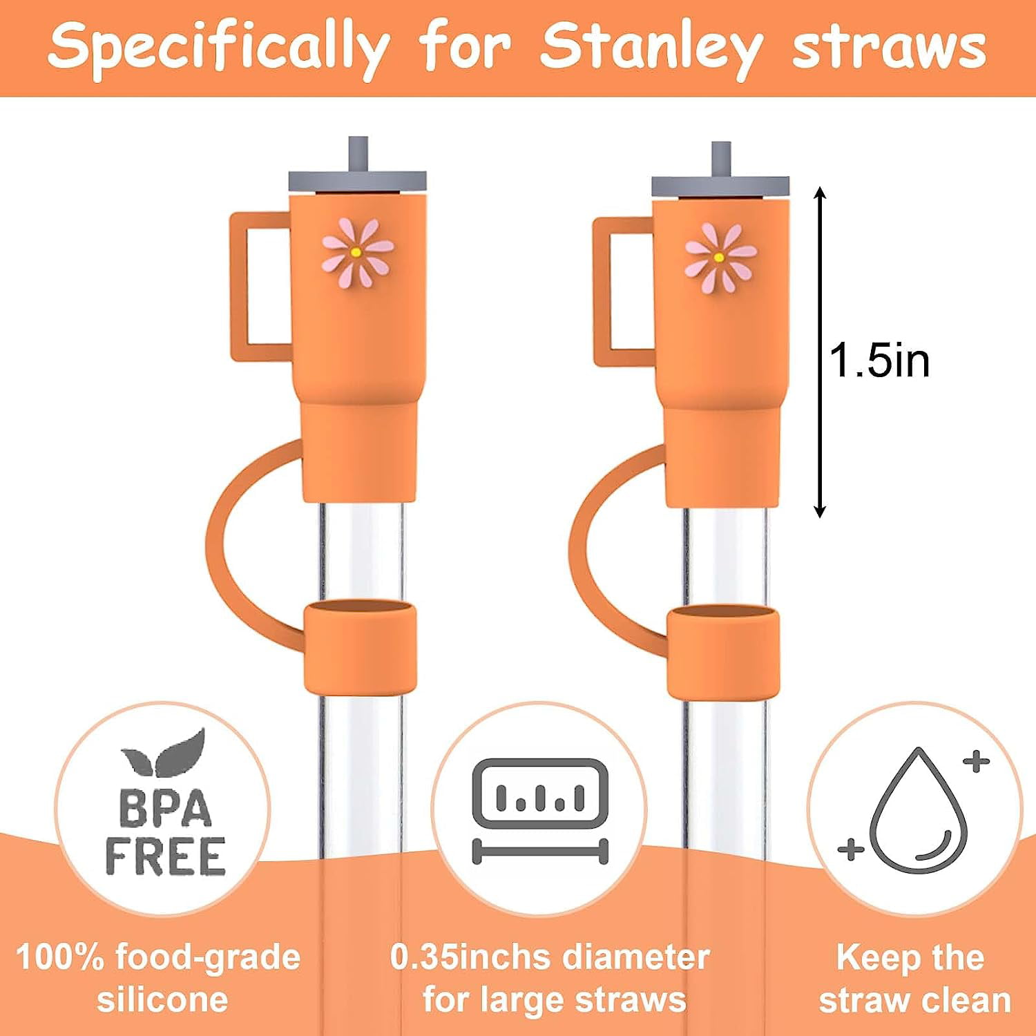 Silicone Straw Cover for Stanley Cup, Reusable simple modern straw covers,  Dust-Proof Drinking Cap Tips for Stanley 30&40 oz Tumbler Lids, Straw