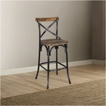 JERFIT Industrial Vintage Bar Stool with X Back Design, Wood Seat and Metal Frame for Kitchen Island, Pub or Counter Height Table