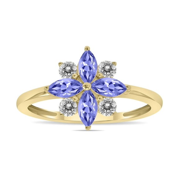 SZUL Women's 3/4 Carat TW Tanzanite and Diamond Flower Ring in 10K Yellow Gold