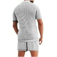 thumbnail image 3 of GERsome Men's 2 Piece Outfits Mesh Short Sleeve Solid Color Button Down Shirts and Shorts Set with Pockets S-3XL, 3 of 7