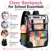 DAKIMOE Clear Backpack for School Stadium Bookbag Transparent Book Bag Large 17''