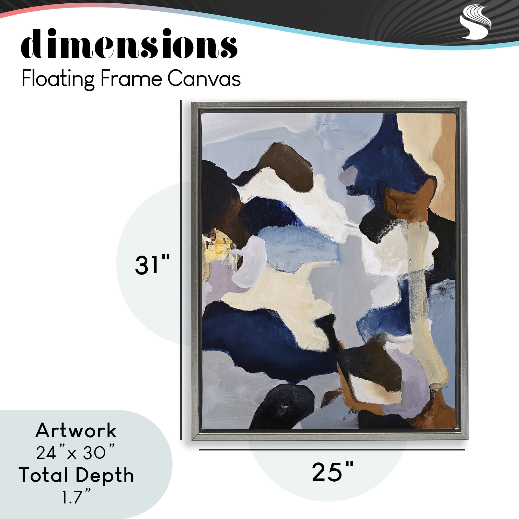 Cool Tones Composition Gray Framed Floater Canvas Wall Art, design by Design Fabrikken