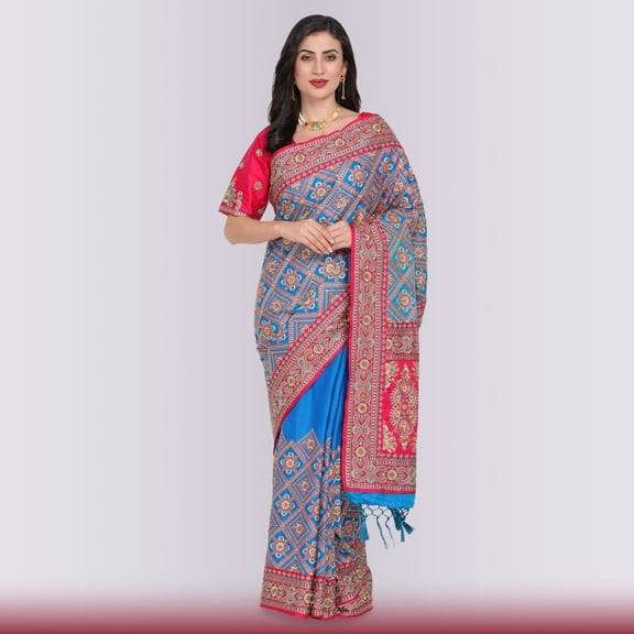 Designer Indian Wedding Sari Size: S, Color: Blue