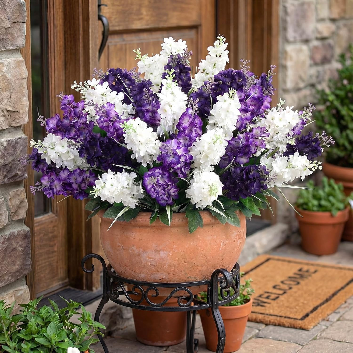 12 Pcs Artificial Flowers Outdoor, 14'' Fake Silk Hyacinth Flowers UV Resistant Bulk for Wedding Home Garden Offices Spring Summer Decor Floral Arrangement(Light Purple,Purple,White)