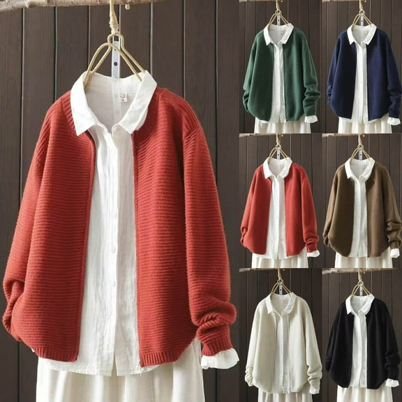 DDAPJ pyju Women's Zip Up Knit Sweater Long Sleeve Open Front Cardigans Soft Warm Cardigan Sweaters Fall Casual Outwear Coat Black Free Size